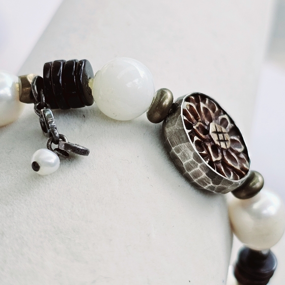 Silpada Stretch Bracelet with Pearls, Brass, Wood, and Gems - Picture 7 of 14